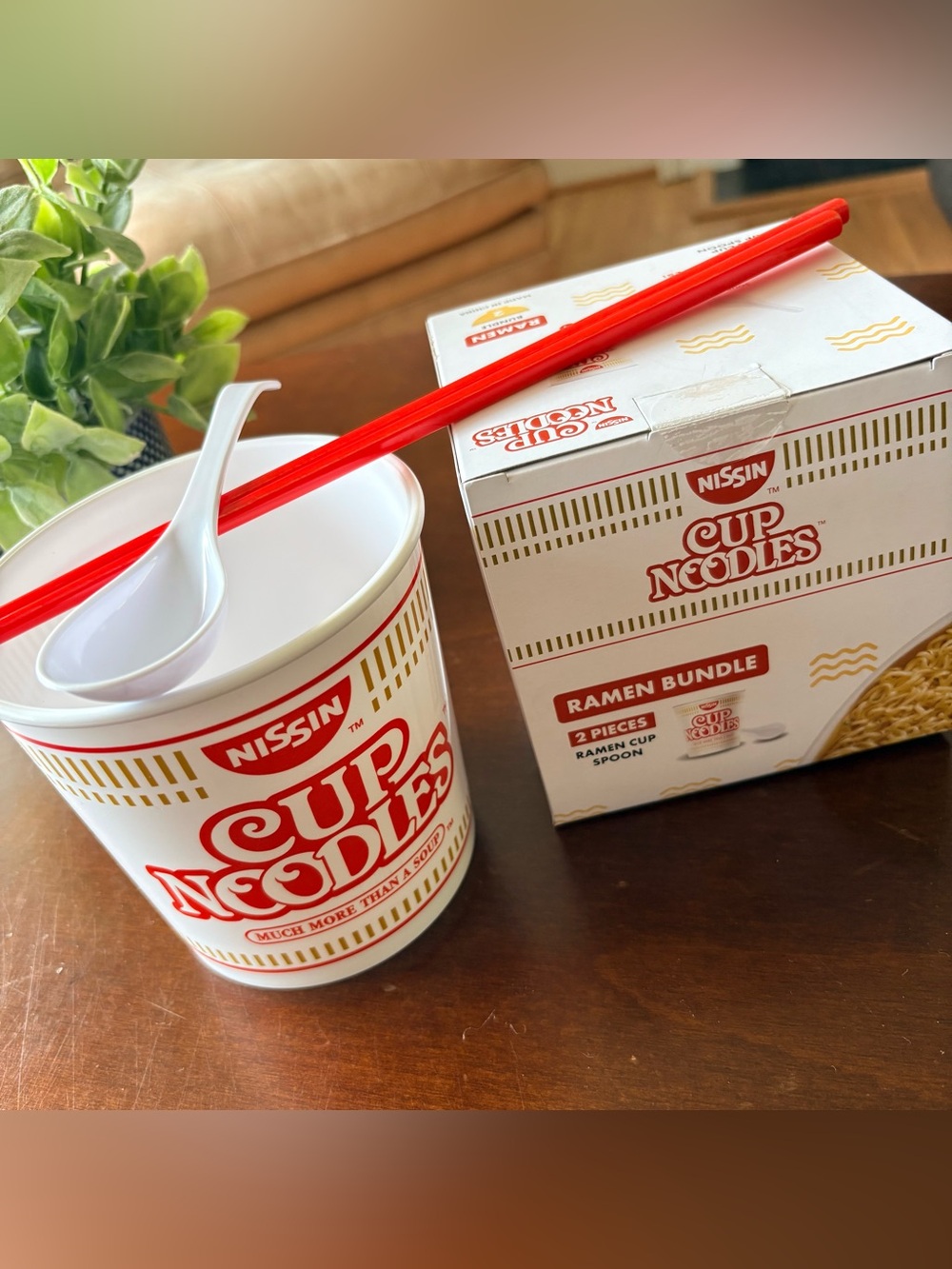 NISSIN 2 Piece Reusable Cup Noodles Ramen Set Paired With Red Chopsticks (3-FER) - Picture 3 of 8